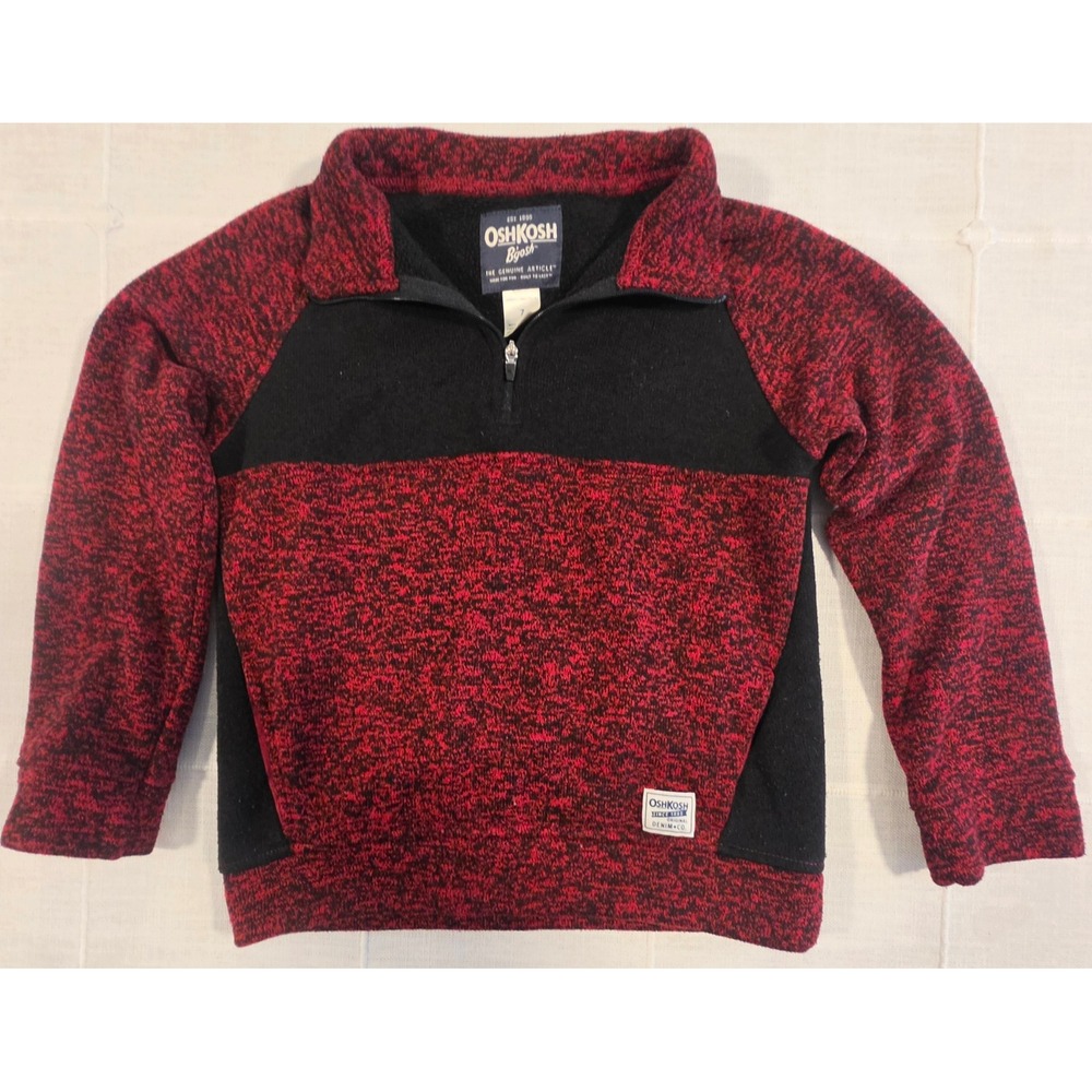 OshKosh Bgosh Boys Red Black Marled Quarter Zip Fleece Pullover Sweater Size 7
